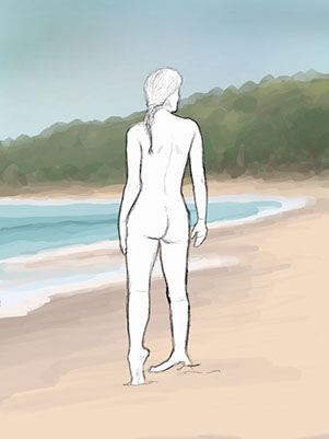 Digital teckning, på stranden.